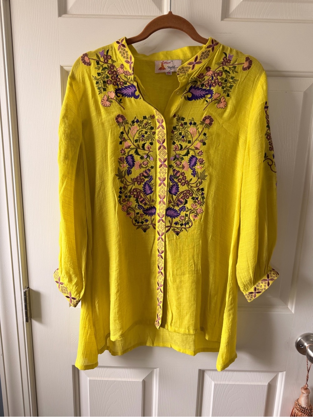 Embroidered Yellow Boho Tunic Top